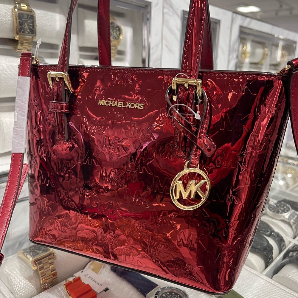 MICHAEL KORS Jet Set Extra-Sm Metallic Logo Debossed Convertible TZ Tote Crossbd - Picture 13 of 16